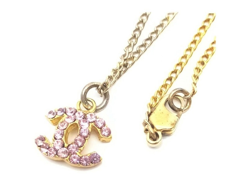 Chanel  02p Pink Crystal CC Necklace 862195