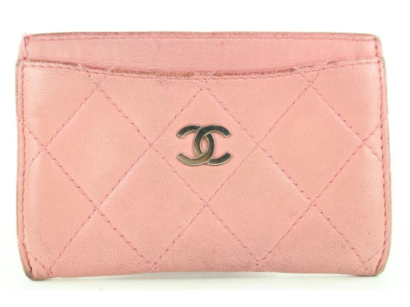 Chanel Pink Quilted Lambskin CC Card Holder Wallet 273ccs216