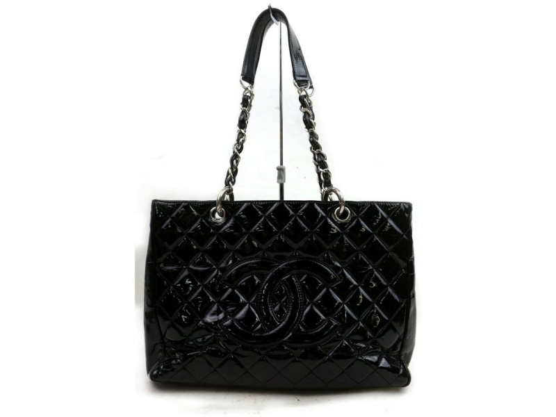 Chanel Shopping Tote Quilted Gst Grand 871826 Black Patent Leather