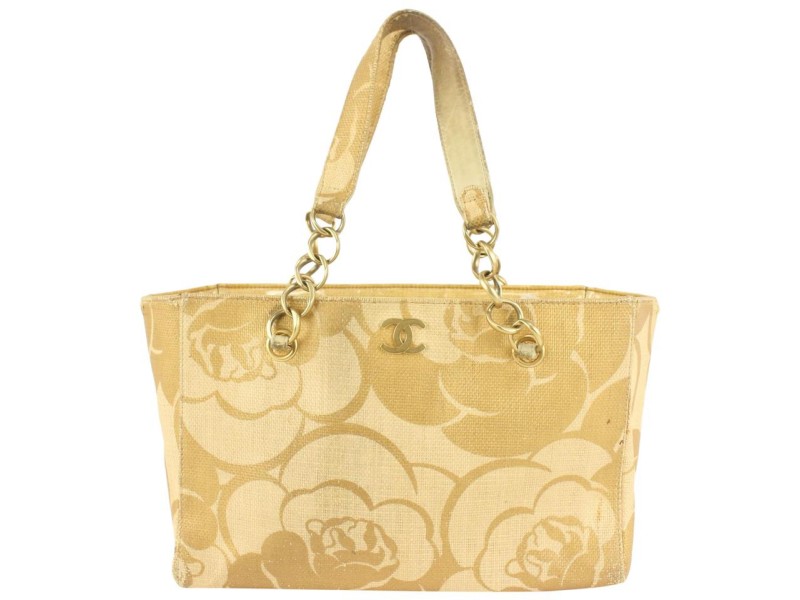Pre-owned Chanel Two Tone Print Canvas Camellia Shoulder Bag In