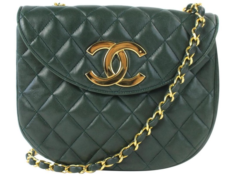 Chanel (Ultra Rare) Jumbo Logo Crescent Flap 17cz0717 Forest Green Leather  Cross Body Bag | Chanel | Buy at TrueFacet