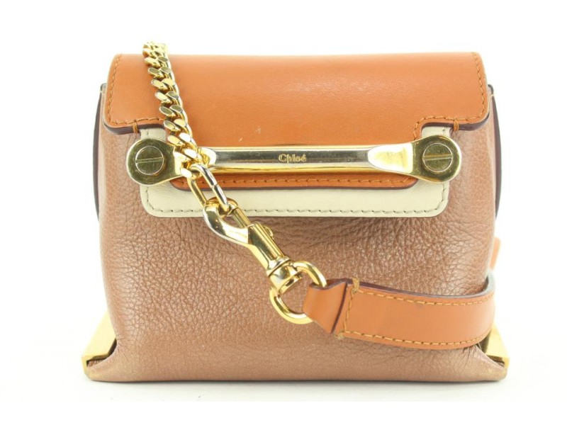 Chloé Brown x Orange Leather Mini Chain Crossbody Bag 35ch115