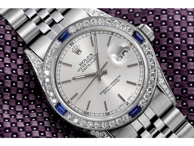 Rolex Datejust Silver Index Dial with Diamond Lugs + Sapphire & Diamond Bezel Stainless Steel Watch 