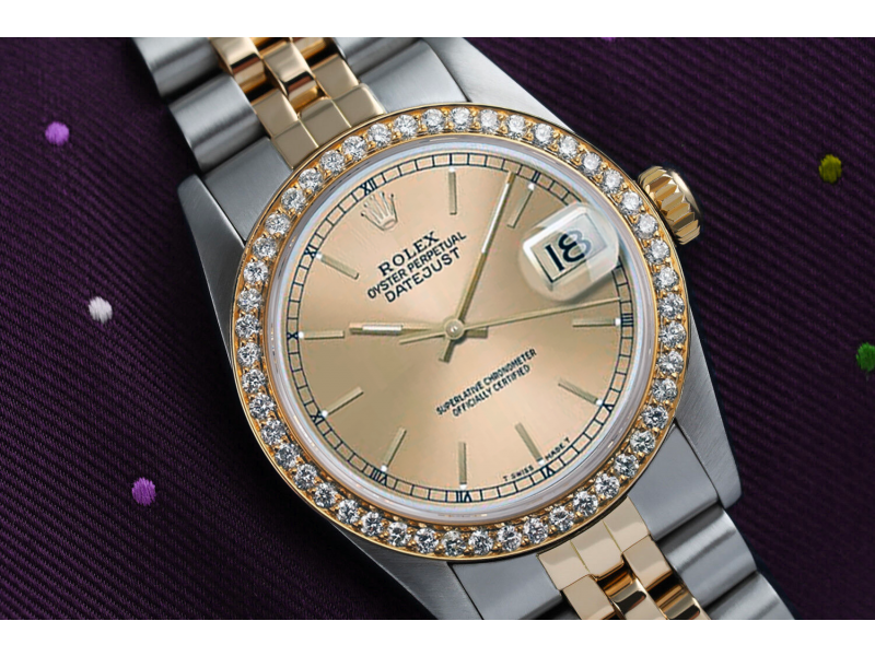 Women's Rolex 31mm Datejust with Diamond Bezel & Champagne Dial Two Tone Watch 