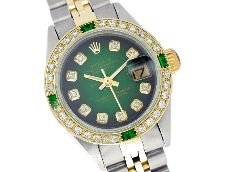 Rolex Datejust 69173 Yellow Gold Diamond and Emerald 26mm Womens Watch