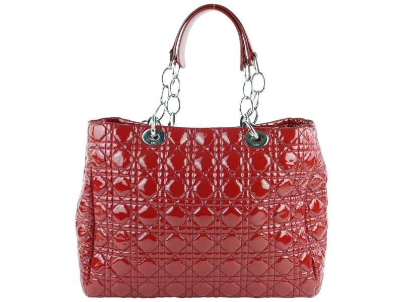 Dior Shopping Tote Quilted Cannage Soft 3de0102 Red Patent Leather Shoulder Bag