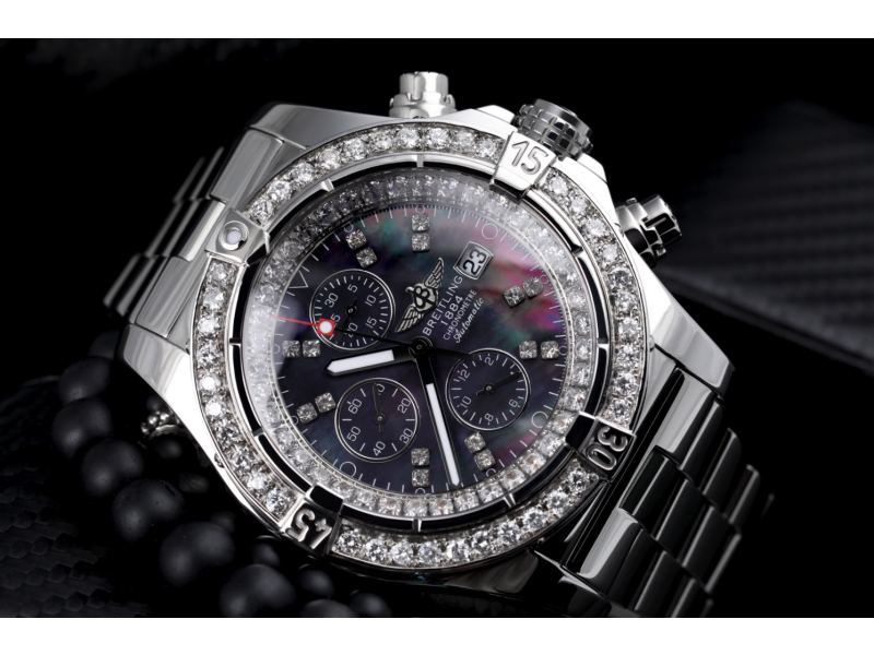 Breitling Super Avenger A13370 Stainless Steel Watch Customized with Genuine Diamonds