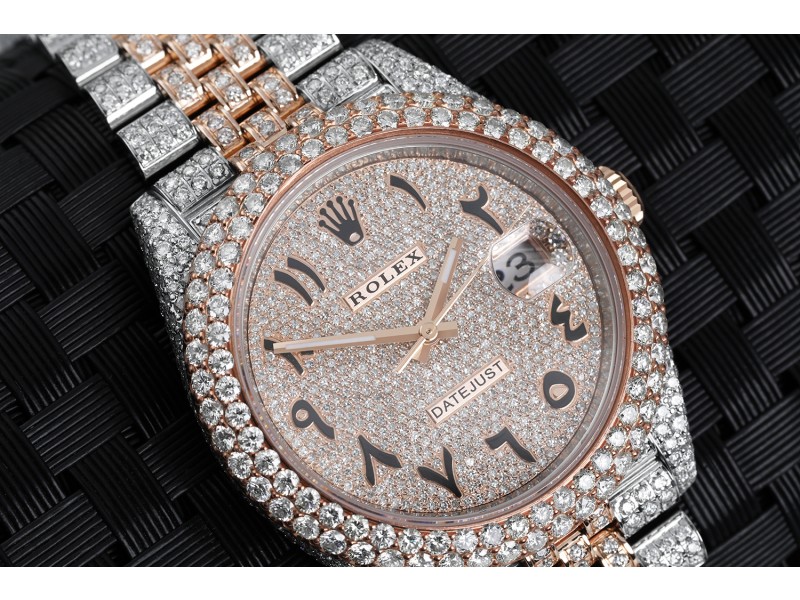 Rolex Datejust 41mm  Rose GOld and Stainless Steel Fully Iced Out Watch Arabic Script Dial