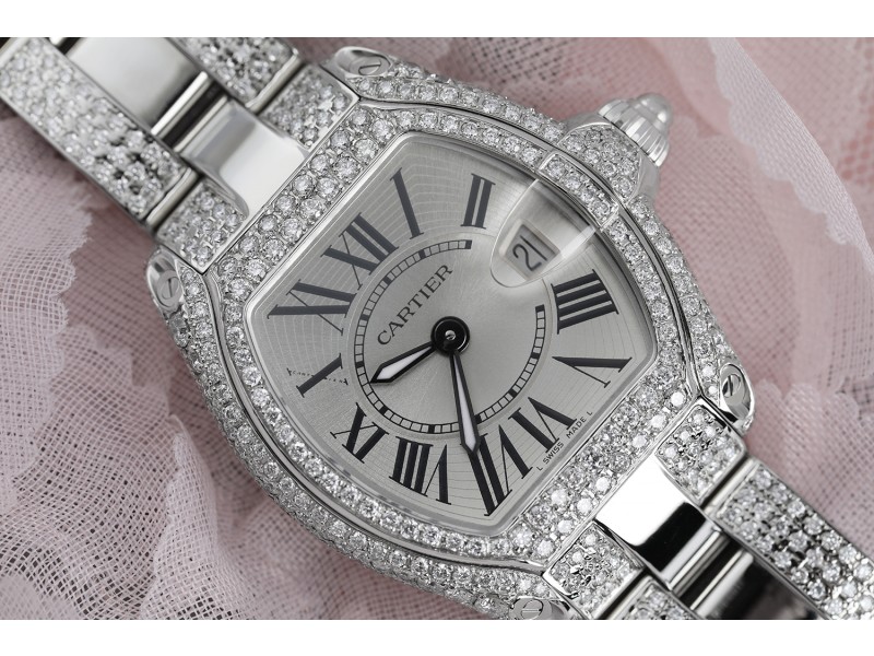 Cartier Roadster Stainless Steel Ladies Watch Diamond Case and Side Bracelet