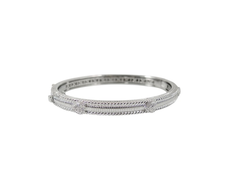 Judith Ripka 18K White Gold Pave Diamond Hearts Bangle Bracelet