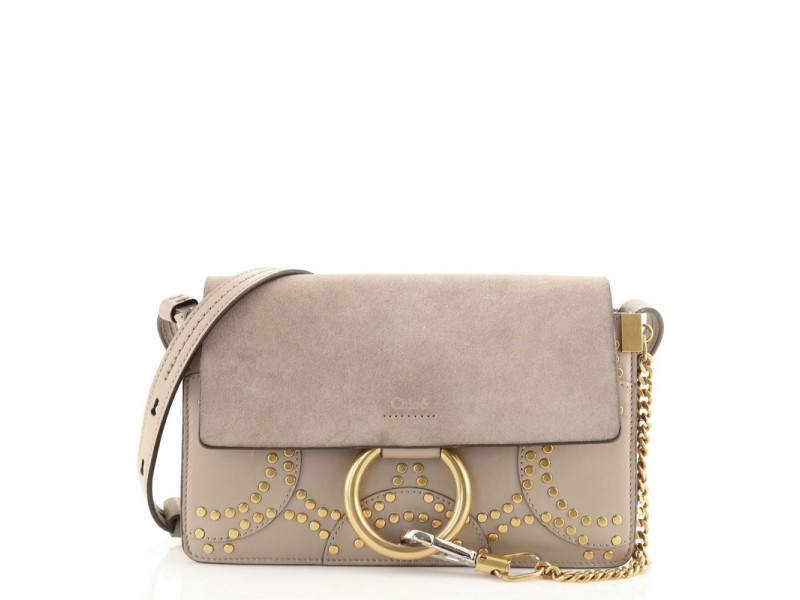 Chloe Faye Shoulder Bag Studded Leather and Suede Small