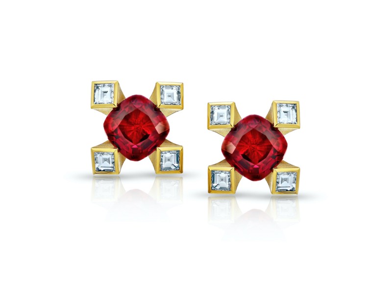 David Gross Cushion Red Ruby and Diamond Rings