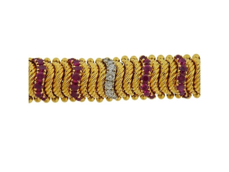 1960s Gold Diamond Ruby Bracelet