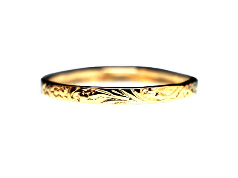 14K Yellow Gold Cast Floral Band Ring