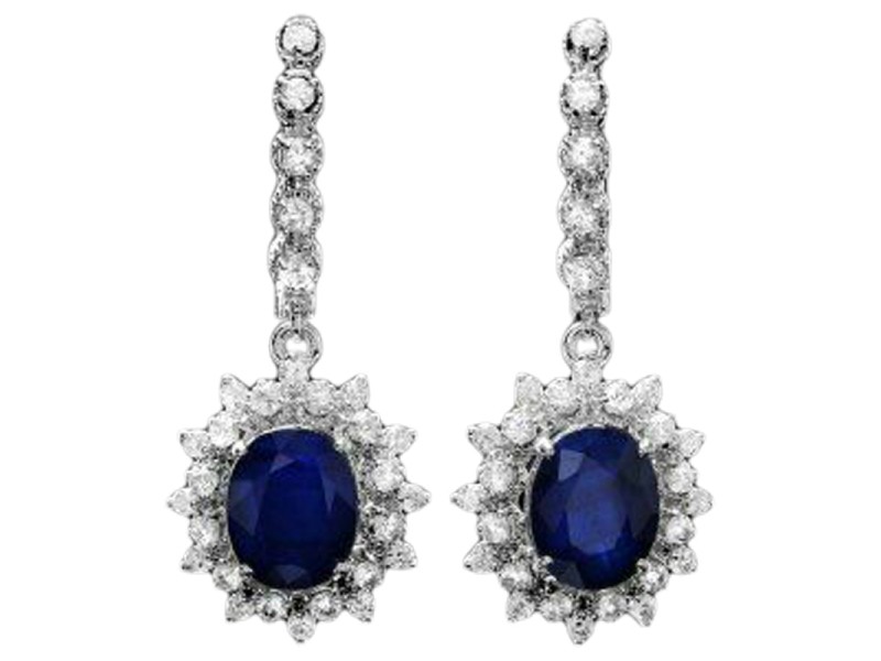 14K White Gold Sapphire and Diamond Earrings 