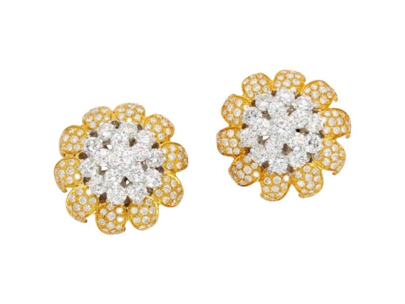 10 Carat Diamond and Two-Tone Gold Clip-On Earrings