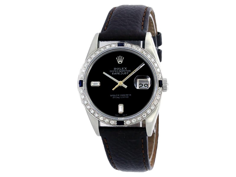Rolex Datejust 16014 Stainless Steel & Black Diamonds Dial 36mm Mens Watch