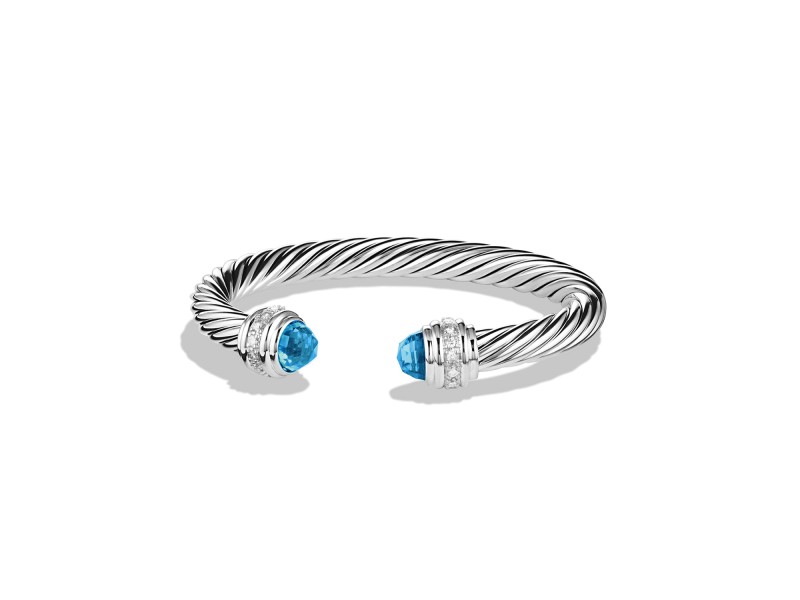 David Yurman Cable Classics Bracelet with Blue Topaz and Diamonds 7mm