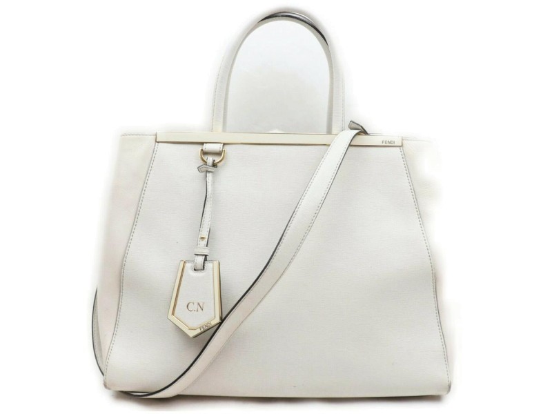 Fendi White Leather 2Jours 2way Tote Bag with Strap 862657