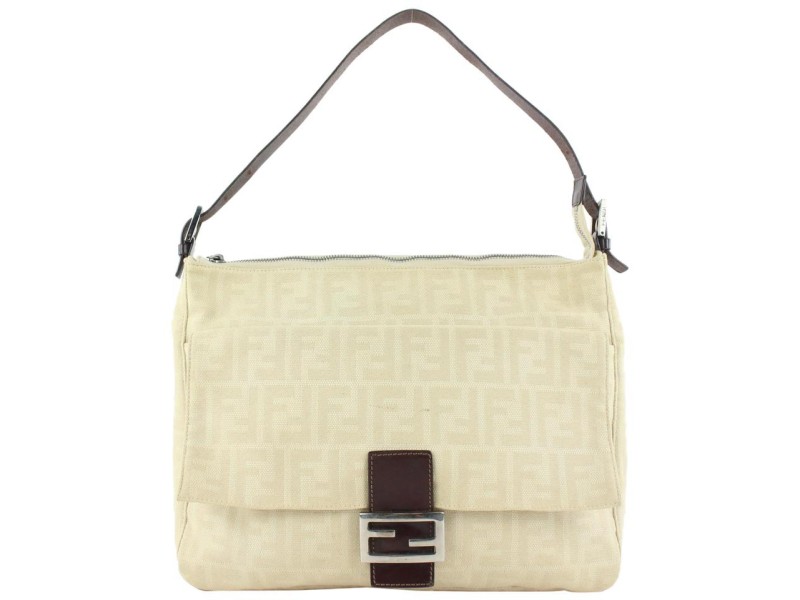 Fendi Ivory Zucca Mamma FF Monogram Baguette Zip Shoulder Flap Bag 50ff423