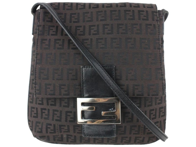 Fendi Dark Brown Monogram FF Zucca Mamma Crossbody Flap Bag 910ff3