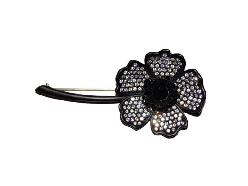 Givenchy Gunmetal Rhinestone Flower Pin