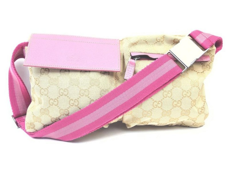 Gucci Pink Monogram GG Belt Bag Fanny Pack Waist Pouch 862989