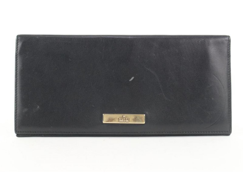 Gucci Black Leather Bifold Long Wallet 162gks53