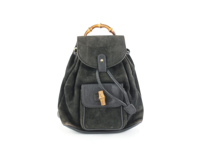 Gucci Black Suede Bamboo Mini Backpack 690gks319