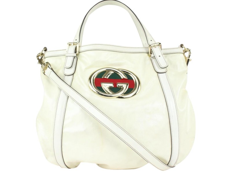 Gucci White Patent Britt Hobo 2way Bag 1GG104