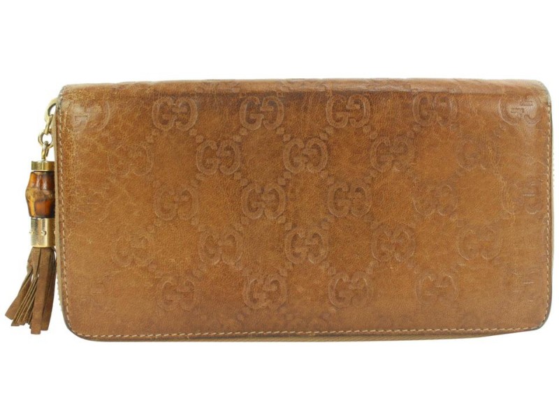 Gucci Brown Guccissima Leather Zip Around Wallet Continental  Zippy 4ga112