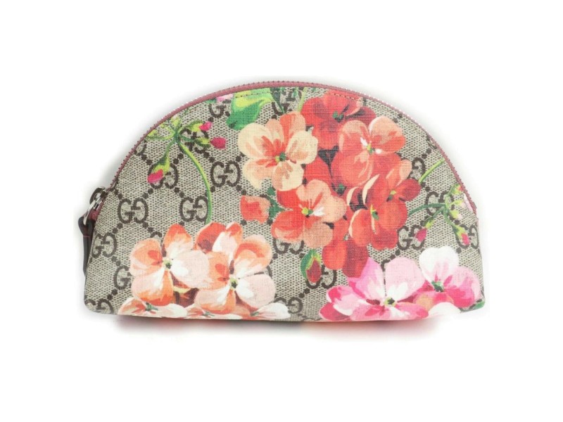 Gucci Beige Pink Floral Supreme GG Blooms Cosmetic Pouch Make Up Bag 862397