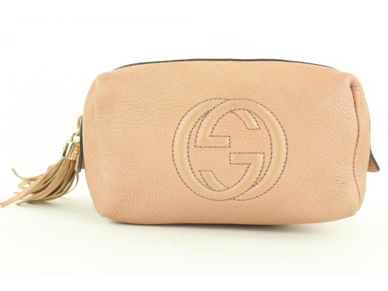 Gucci Pink Pebbled Leather Soho Cosmetic Case Make Up Pouch 25gs121