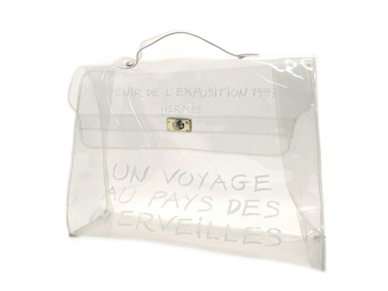 Hermès Kelly Clear Souvenir De L'exposition 229080 White Vinyl Satchel