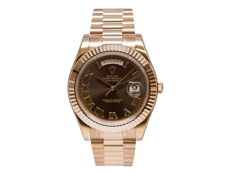Rolex Day-Date II 218235 BRRP President Rose Gold Fluted Bezel Watch