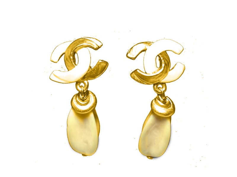 Chanel Gold Tone and Ivory Clip on Earrings