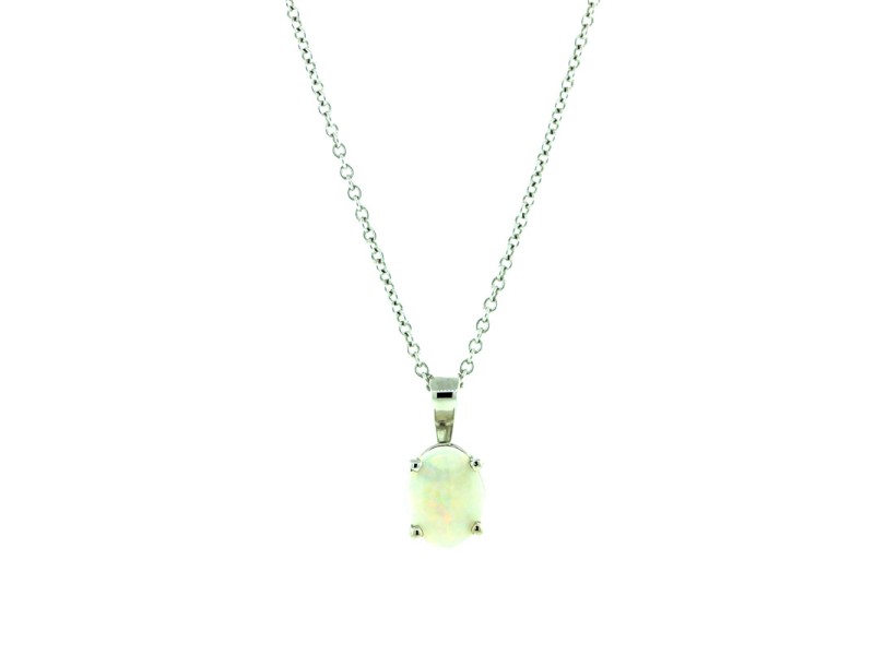 18K White Gold White Opal Cabochon Necklace