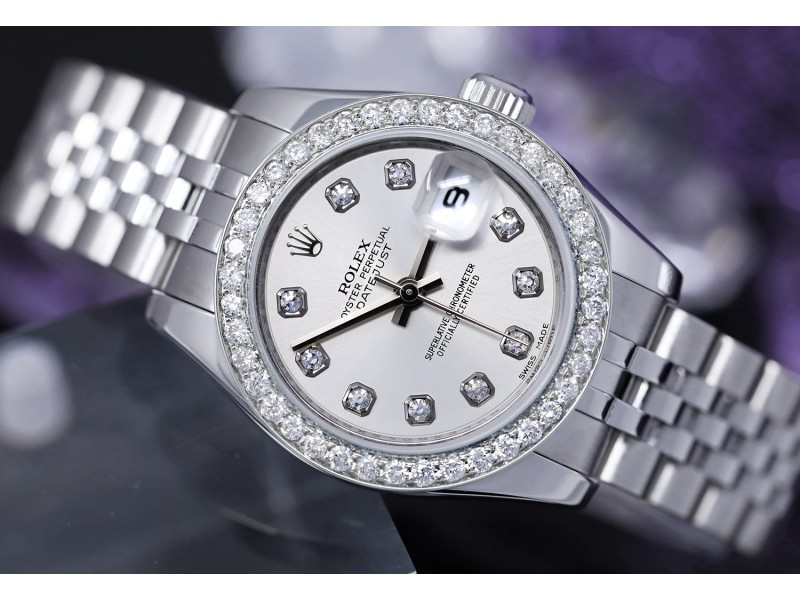 Rolex Lady-Datejust 26mm  Steel Watch Factory Silver Diamond Dial Diamond Bezel Ladies Watch