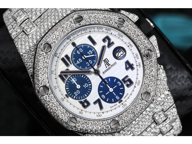 Audemars Piguet Royal Oak Offshore Chronograph White Marina Dial Stainless Steel Automatic Fully Diamond Watch