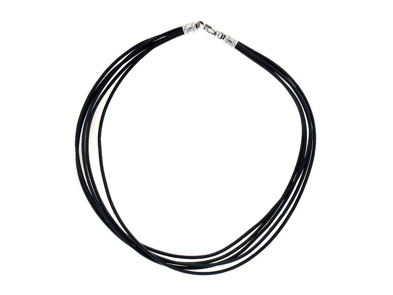 Bulgari Stainless Steel and 5 Ropes Leather Necklace