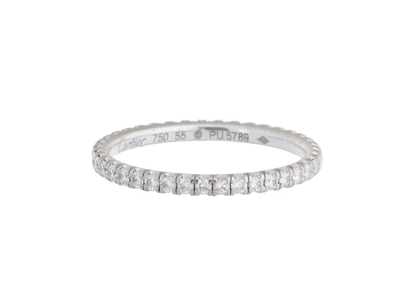 Cartier 18K White Gold 0.50 Ct Diamond Wedding Band Ring Size 7.25