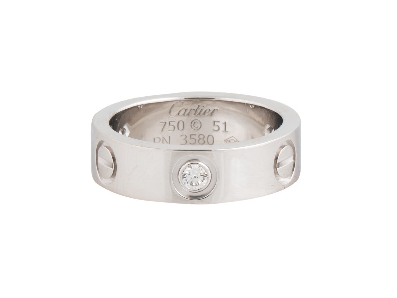 Cartier Love White Gold Ring 3 Diamonds Ring Size 5.75