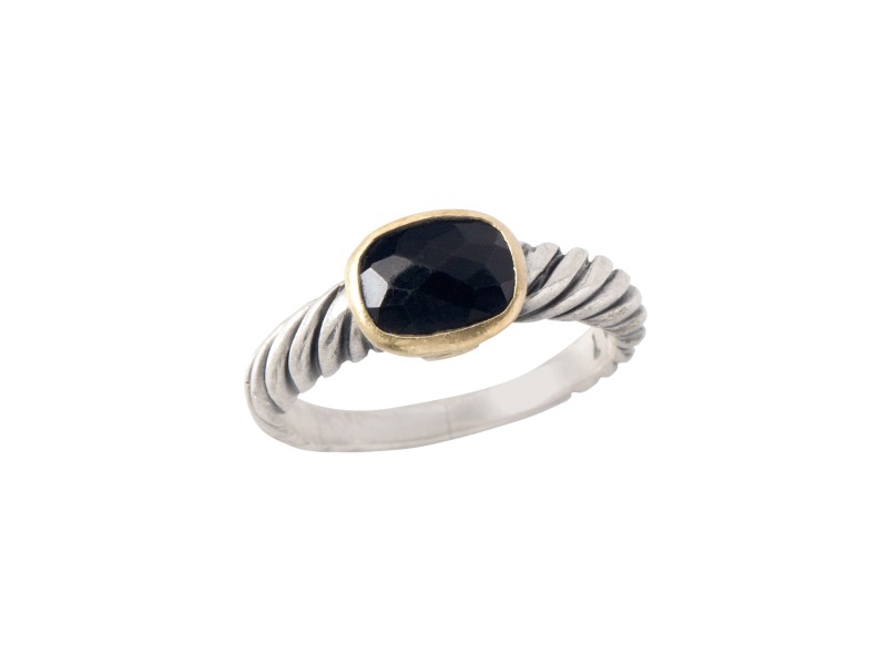 David Yurman Onyx 18k Yellow Gold and Sterling Silver Noblesse Cable Ring 