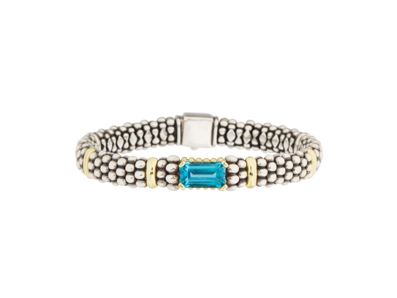 Lagos 18K Yellow Gold and Sterling Silver Caviar Blue Topaz Bracelet