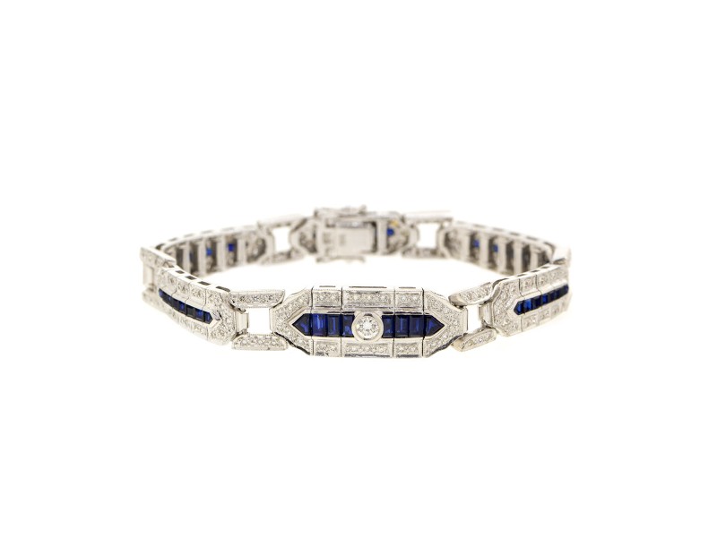 Le Vian 18k White Gold Diamond and Sapphire Vintage Style Bracelet