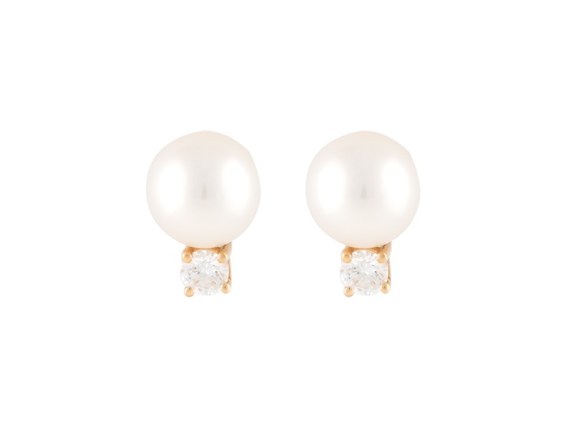 Tiffany & Co. 18K Yellow Gold Pearl and 0.10ct. Diamond Stud Earrings
