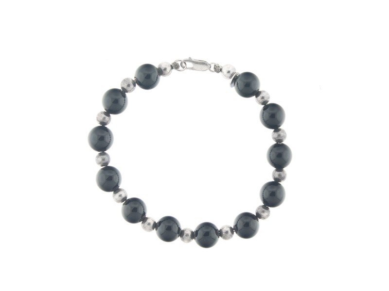 Tiffany & Co. Sterling Silver and Onyx Bead Bracelet