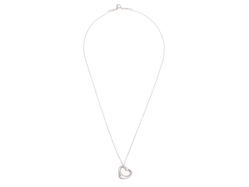 Tiffany & Co. Elsa Peretti Sterling Silver Open Heart 0.02ct. Diamond Necklace