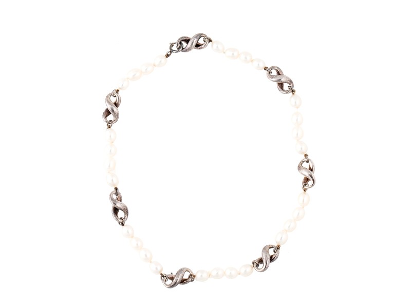Tiffany & Co. Sterling Silver And Pearl Infinity Necklace