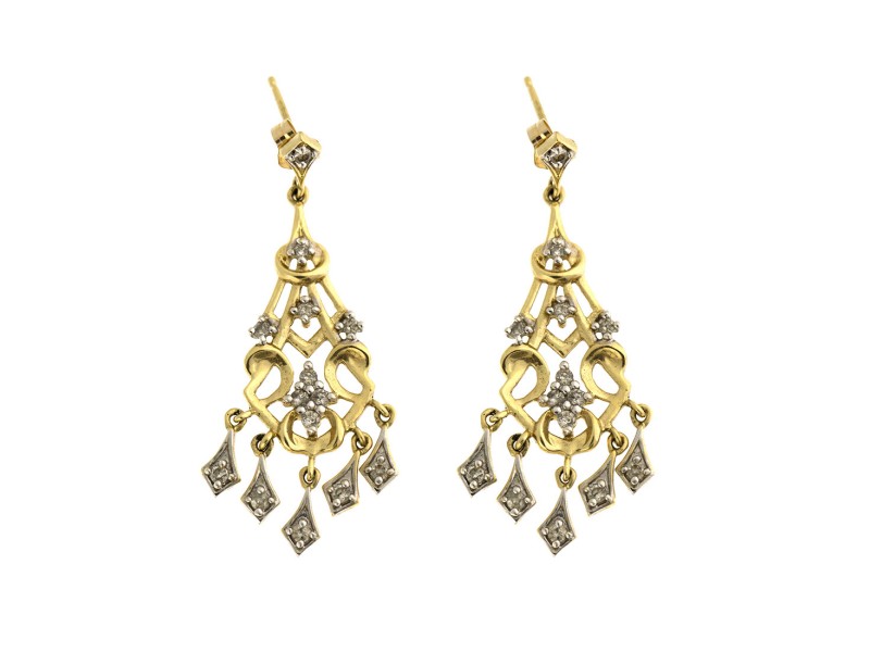 14k Yellow Gold and Diamond Chandelier Earrings